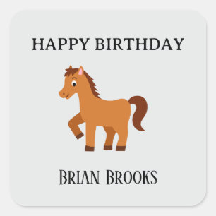 Cute little horse custom name birthday square sticker