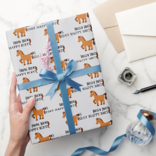Cute little horse custom name birthday wrapping paper