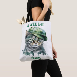 CUTE LITTLE IRISH GREY TABBY CAT WITH CAP TOTE BAG
