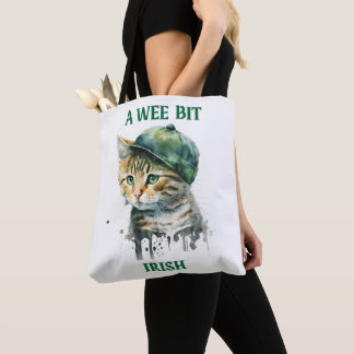 CUTE LITTLE IRISH GREY TABBY CAT WITH CAP TOTE BAG