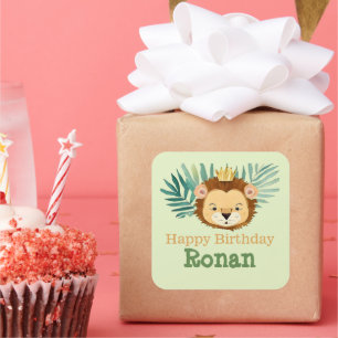 Cute Little Jungle Lion Birthday Square Sticker