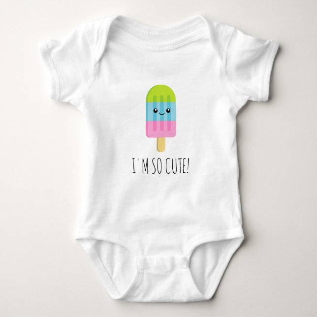 Cute little Kawaii popsicle ice cream drawing Baby Bodysuit (Front)