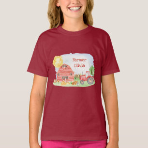 Cute Little Kids Farmer with First Name Girl T-Shirt