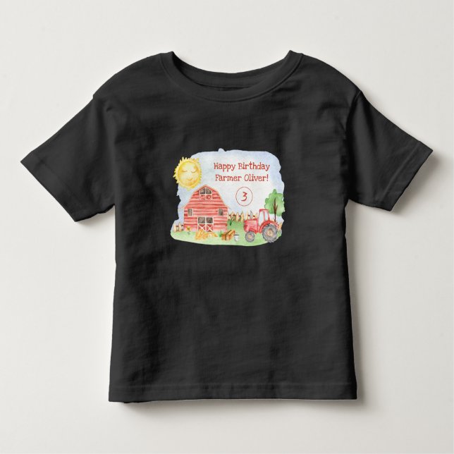 Cute Little Kids Happy Birthday Farmer Boy Toddler T-Shirt (Front)