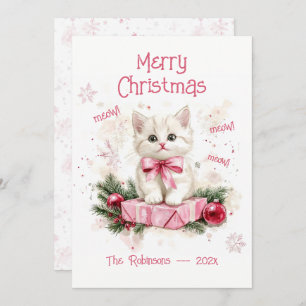 Cute Little Kitten Pink Christmas Card