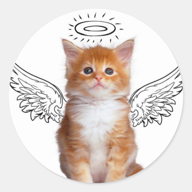 Cute little kitten with wings classic round sticker (Front)