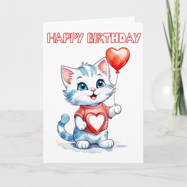 Cute Little Kitty Cat Happy Birthday Card (Front)