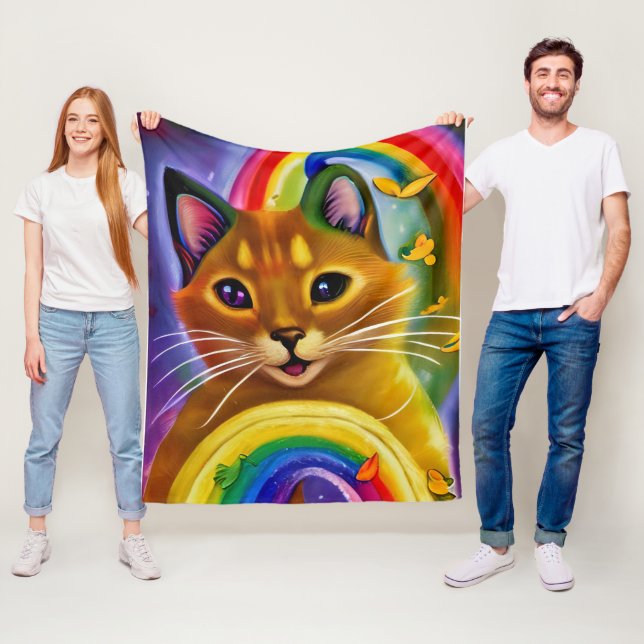 Cute Little Kitty with Rainbow colours, Cat Fleece Blanket (In Situ)