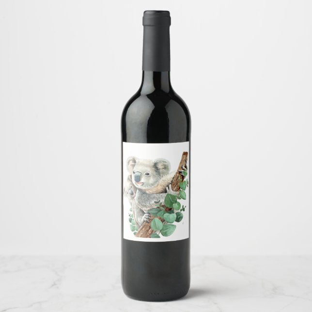 Cute Little Koala Bear Australian Animal Art  Wine Label (Front)