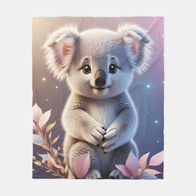 Cute Little Koala Fantasy Dreamy Gradient  Fleece Blanket (Front)