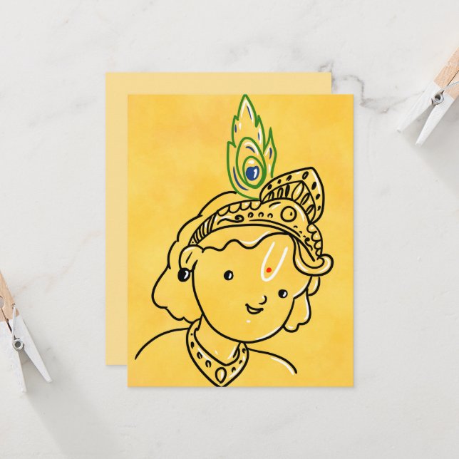 Cute Little Krishna Art Greeting Card (Front/Back In Situ)
