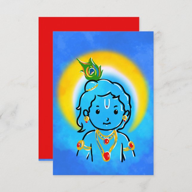 Cute Little Krishna Art Thank You Card (Front/Back)