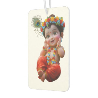 Cute Little Krishna Traditional Indian Art Poster Car Air Freshener