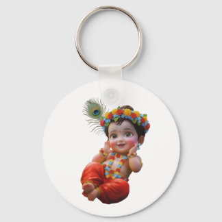 Cute Little Krishna Traditional Indian Art Poster Key Ring