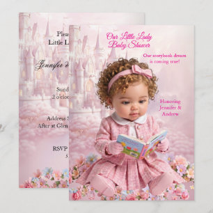 Cute Little Lady Pink Girl Baby Shower Book Invitation