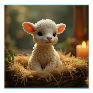 CUTE LITTLE LAMB IN A MANGER POSTER