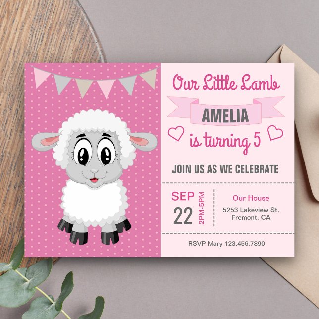 Cute Little Lamb Kids Birthday Party Invitation (Creator Uploaded)