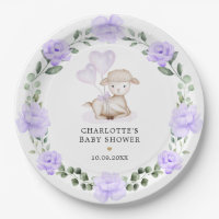 Cute Little Lamb Purple Floral Greenery Baby Girl