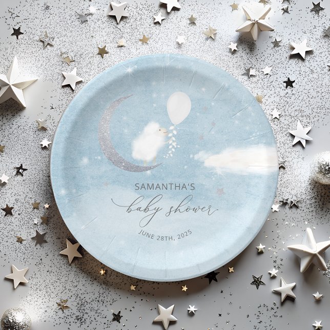 Cute Little Lamb With Balloon Baby Shower Paper Plate (Creator Uploaded)