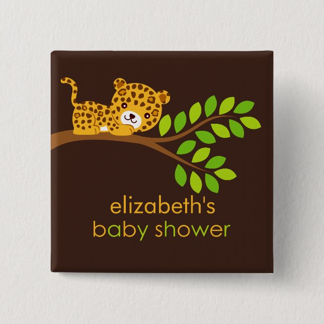 Cute Little Leopard Baby Shower Button (Front)