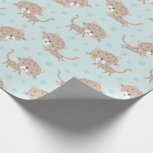 Cute Little Leopards and footprints mint Wrapping Paper