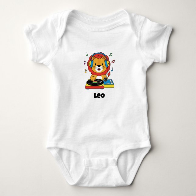 Cute Little Lion DJ Music | Personalised Baby Bodysuit (Front)