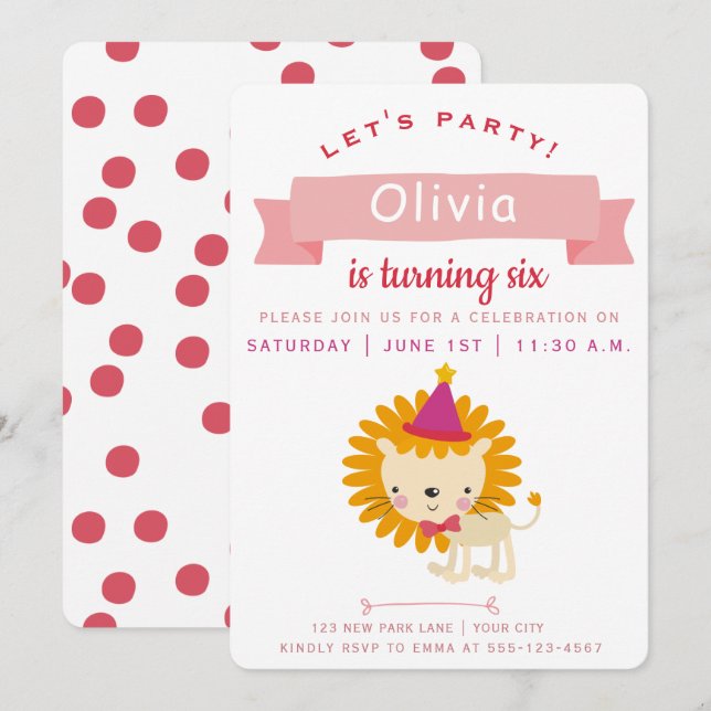 Cute Little Lion | Kids Birthday Party Invitation (Front/Back)