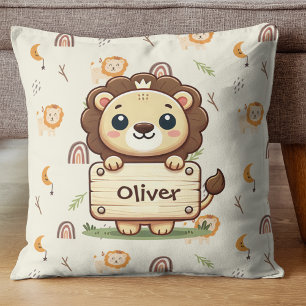Cute Little Lion with a Name Sign Cushion