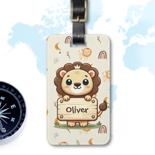 Cute Little Lion with a Name Sign Luggage Tag