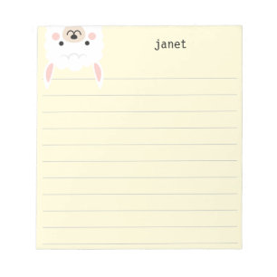 Cute Little Llama, Yellow Personalised Lined Notepad