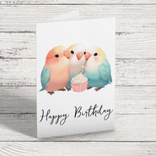 Cute Little Lovebirds Birthday Cupcake Card