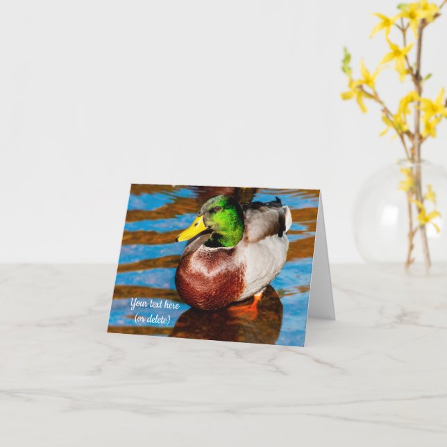 Cute Little Mallard Duck Greeting card (Yellow Flower)