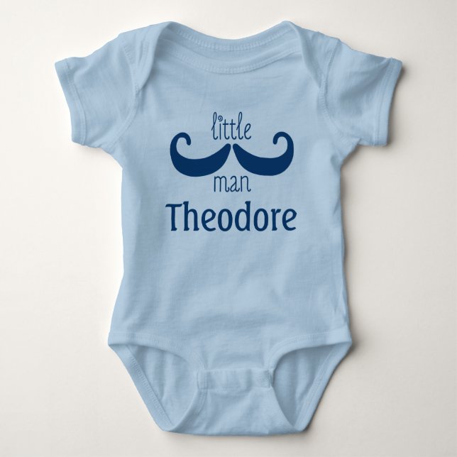 Cute Little Man Moustache Blue Baby Bodysuit (Front)