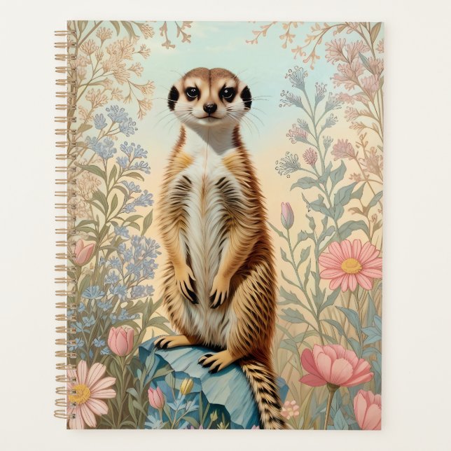 Cute Little Meerkat Pastel Floral Planner (Front)