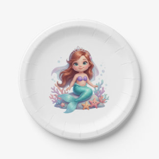 Cute Little Mermaid Baby Shower Paper Plates