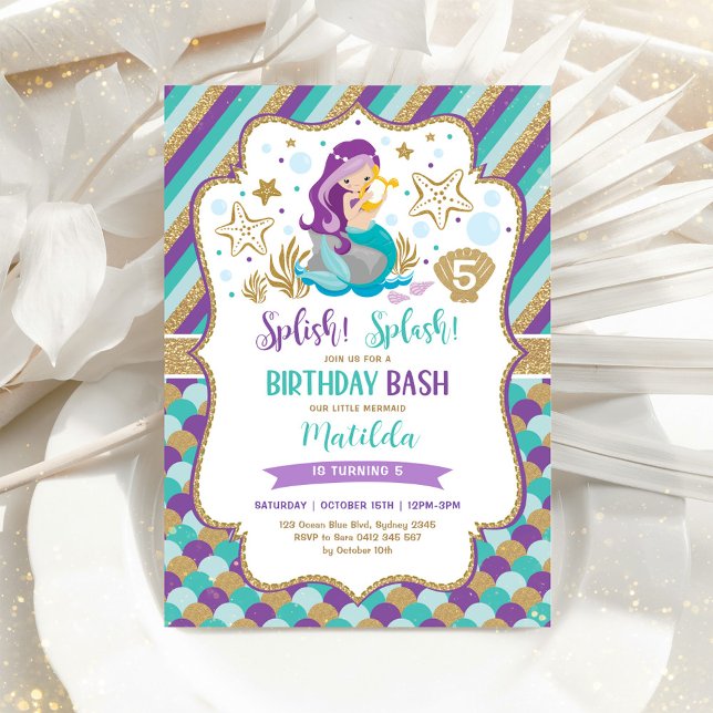 Cute Little Mermaid Birthday Bash Under the Sea Invitation (Creator Uploaded)