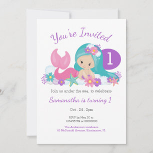 Cute Little Mermaid Birthday Party Invitation
