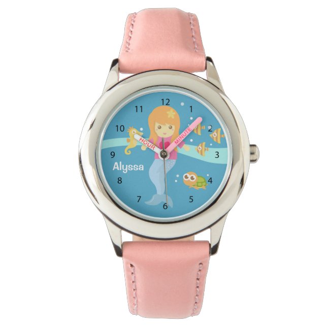 Cute Little Mermaid Girl Under the Sea Animals Watch (Front)