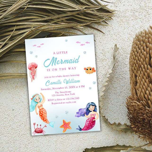 Cute Little Mermaid Ocean Coral Baby Shower  Invitation (Cute Little Mermaid Ocean Coral Baby Shower Invitation)