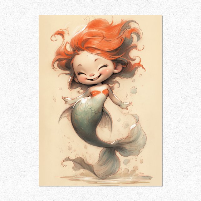 Cute Little Mermaid, Sketch Art Postcard (Creator Uploaded)
