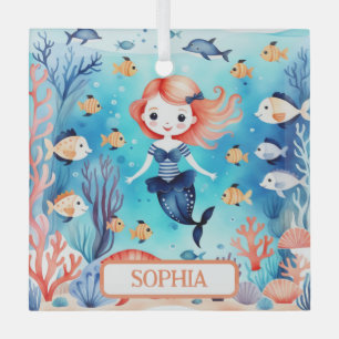  Cute Little Mermaid Under The Sea Personalised Glass Tree Decoration