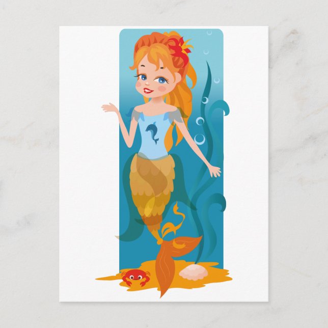 Cute little mermaid with red hair and blue eyes postcard (Front)