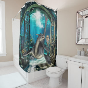 Cute little mermaid with seadragon. shower curtain