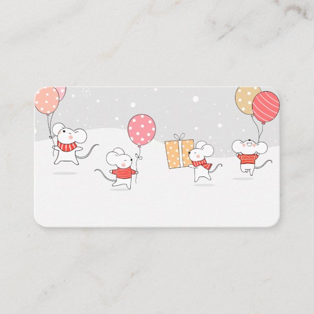 Cute Little Mice Holiday Party Place Card (Front)