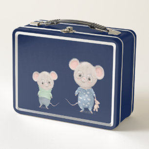 cute little mice with glasses metal lunch box