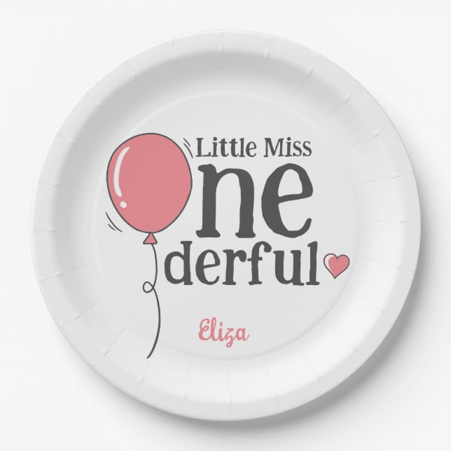 Cute Little Miss Onederful Pink Custom Paper Plate (Front)