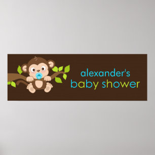 Cute Little Monkey Boy Baby Shower Banner Poster