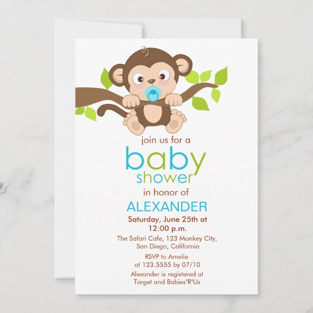 Cute Little Monkey Boy Baby Shower Invitation (Front)