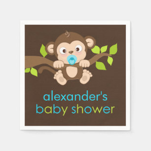 Cute Little Monkey Boy Baby Shower Paper Napkins