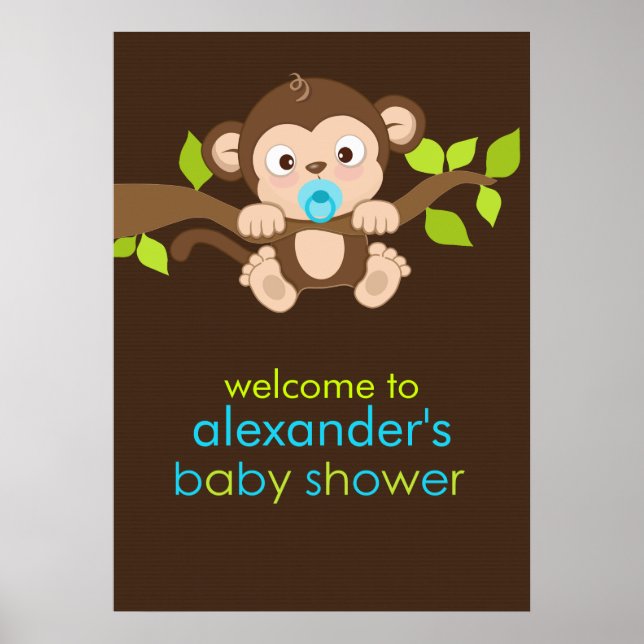 Cute Little Monkey Boy Baby Shower Poster (Front)